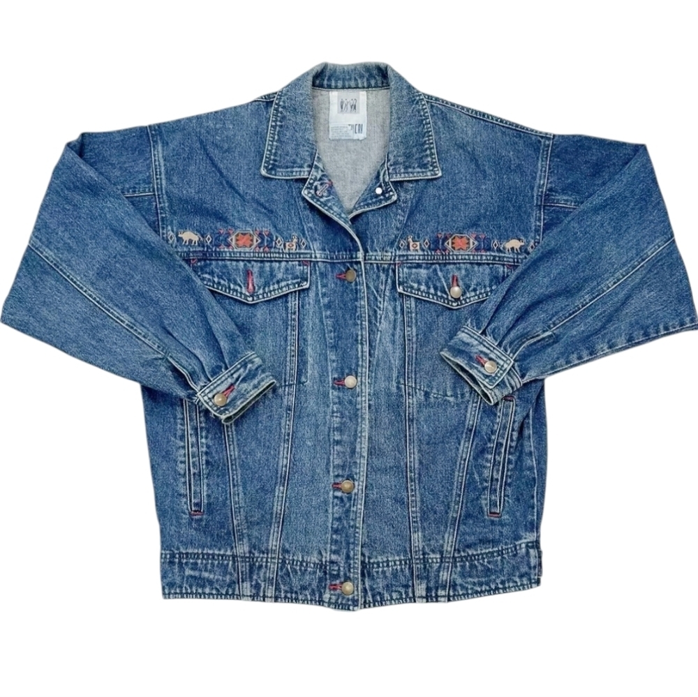Vintage Together Women's Denim Southwestern Aztec Design Jacket size M Retro 90'